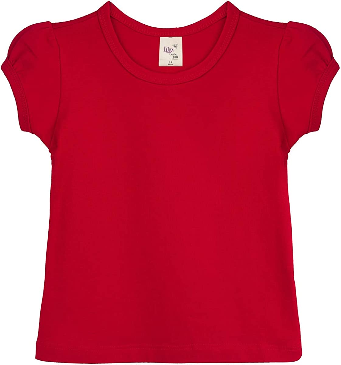 Girls' Basic Cotton T-Shirt  Short Puff Sleeve Crewneck / 8 to 10 LILAX