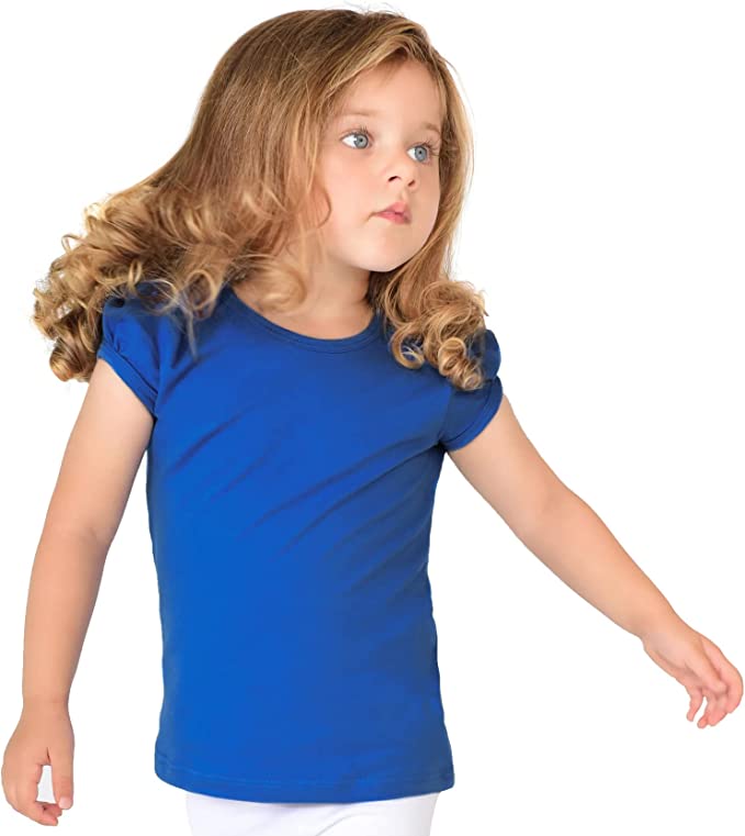 Girls' Basic Cotton T-Shirt  Short Puff Sleeve Crewneck / 8 to 10 LILAX