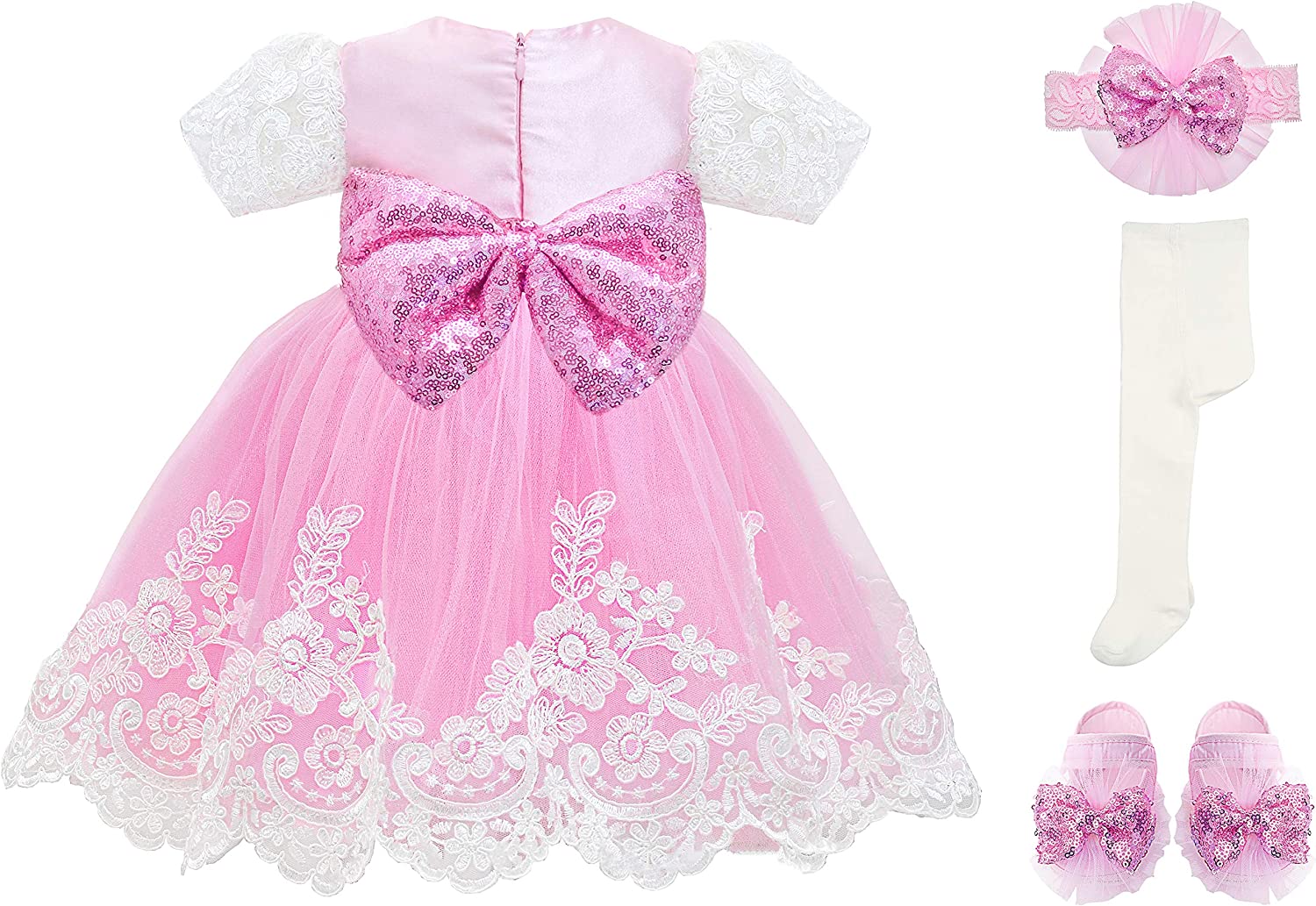 Lace Princess Wedding Party Dress Gown for Newborn Baby Girl Deluxe 4-Piece Set LILAX