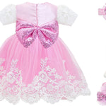 Lace Princess Wedding Party Dress Gown for Newborn Baby Girl Deluxe 4-Piece Set LILAX