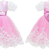 Lace Princess Wedding Party Dress Gown for Newborn Baby Girl Deluxe 4-Piece Set LILAX