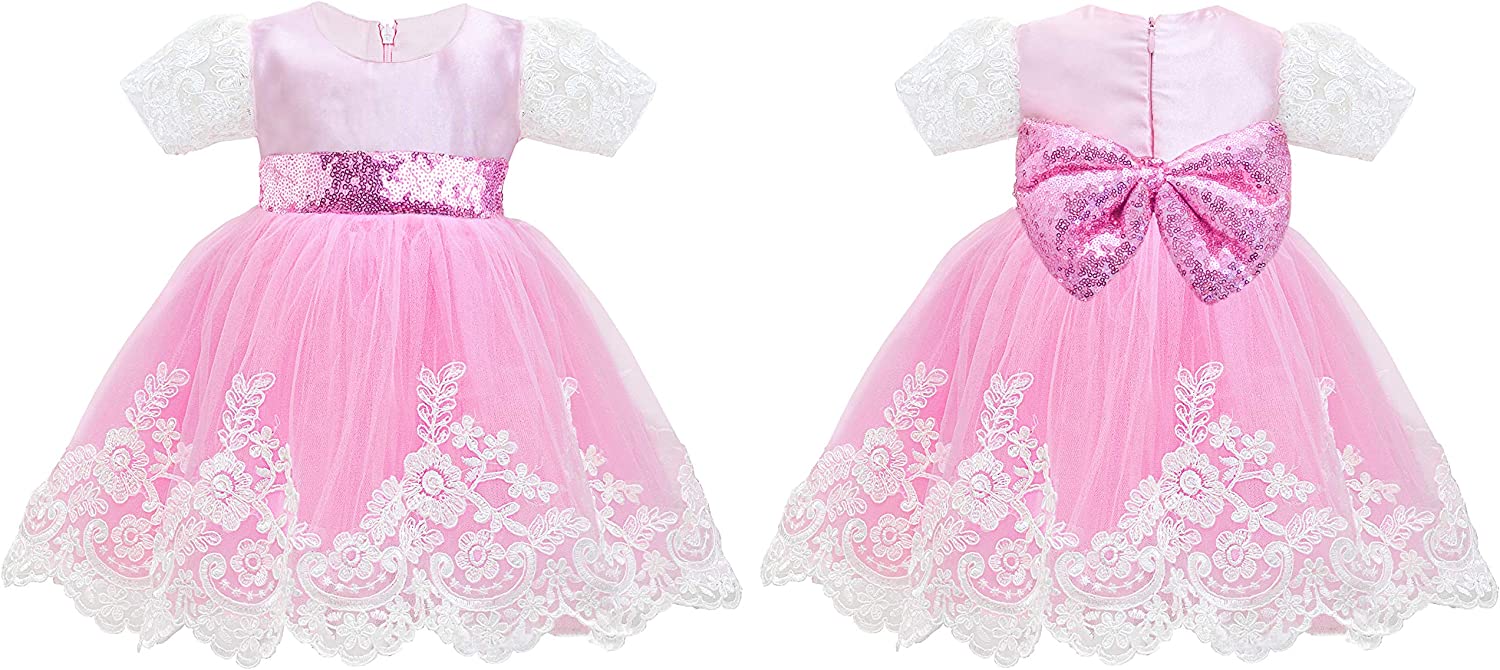 Lace Princess Wedding Party Dress Gown for Newborn Baby Girl Deluxe 4-Piece Set LILAX