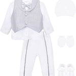 Gentleman's 6-Piece Baby Boys Newborn Long Sleeve White Shirt with Vest and Pant Set 0-3 Months LILAX