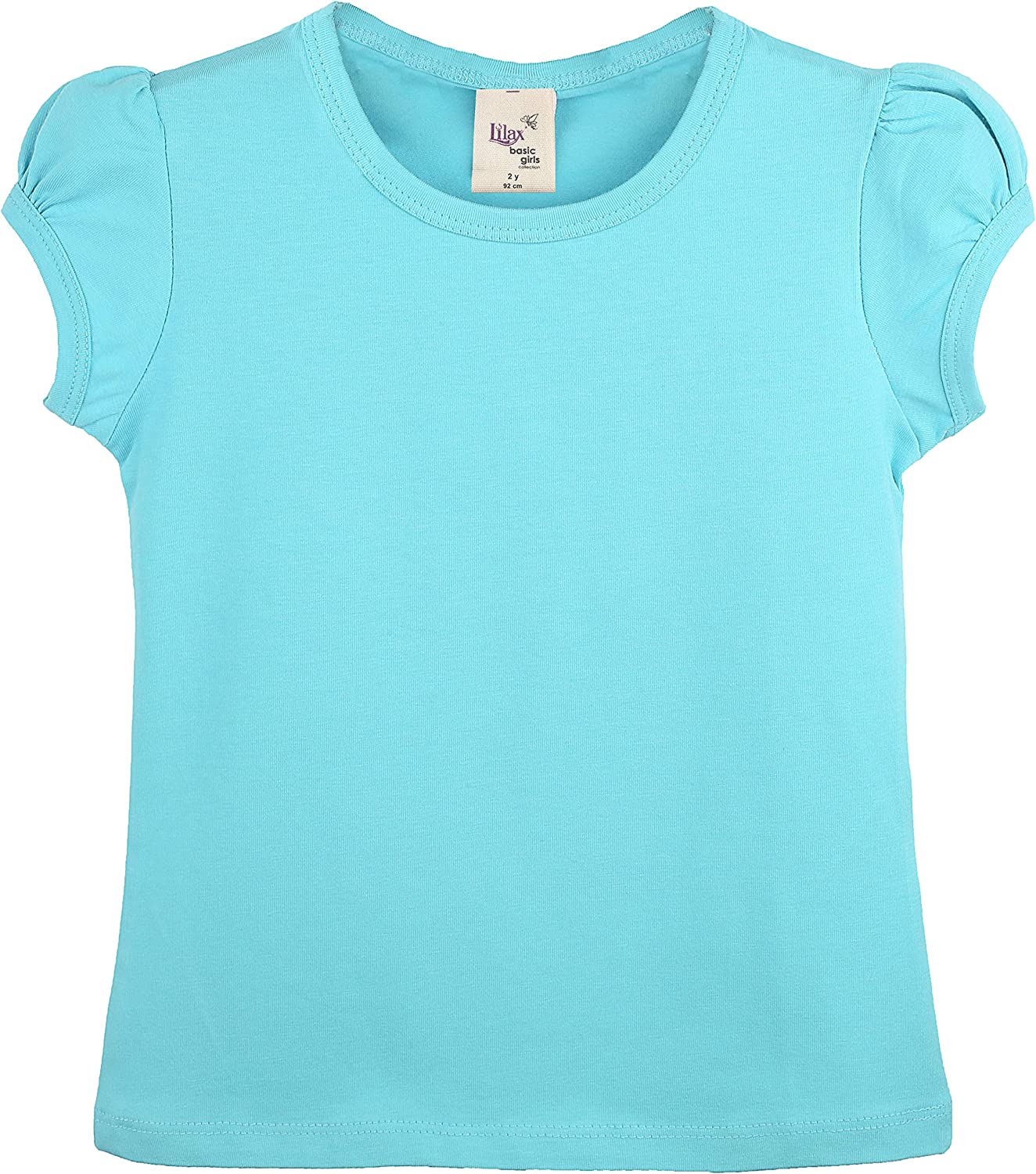 Girls' Basic Cotton T-Shirt  Short Puff Sleeve Crewneck / 8 to 10 LILAX