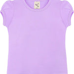 Girls' Basic Cotton T-Shirt  Short Puff Sleeve Crewneck / 8 to 10 LILAX