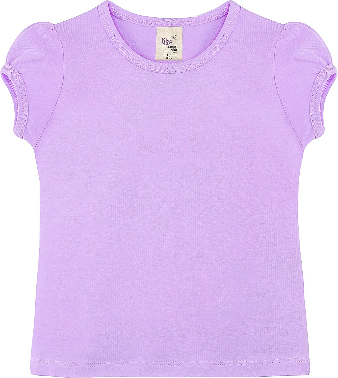 Girls' Basic Cotton T-Shirt  Short Puff Sleeve Crewneck / 8 to 10 LILAX