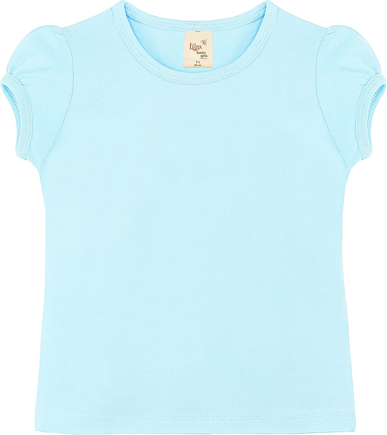 Girls' Basic Cotton T-Shirt  Short Puff Sleeve Crewneck / 8 to 10 LILAX