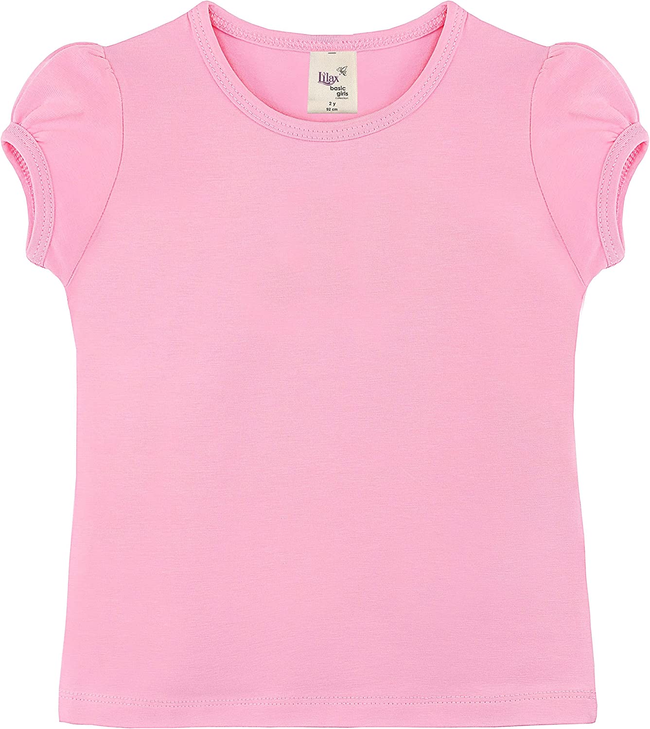 Girls' Basic Cotton T-Shirt  Short Puff Sleeve Crewneck / 8 to 10 LILAX