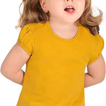 Girls' Basic Cotton T-Shirt  Short Puff Sleeve Crewneck / 5 to 7 Years LILAX