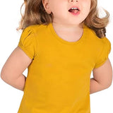 Girls' Basic Cotton T-Shirt  Short Puff Sleeve Crewneck / 5 to 7 Years LILAX