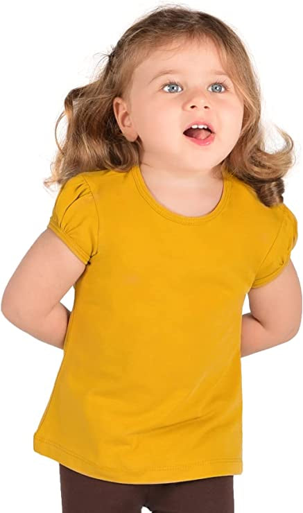 Girls' Basic Cotton T-Shirt  Short Puff Sleeve Crewneck / 5 to 7 Years LILAX