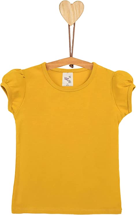 Girls' Basic Cotton T-Shirt  Short Puff Sleeve Crewneck / 5 to 7 Years LILAX