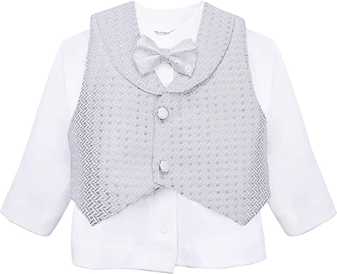 Gentleman's 6-Piece Baby Boys Newborn Long Sleeve White Shirt with Vest and Pant Set 0-3 Months LILAX