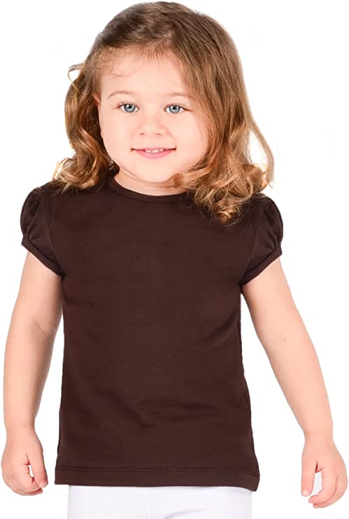 Girls' Basic Cotton T-Shirt  Short Puff Sleeve Crewneck / 5 to 7 Years LILAX