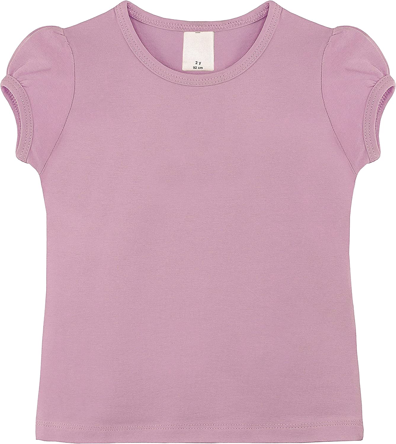 Girls' Basic Cotton T-Shirt  Short Puff Sleeve Crewneck / 8 to 10 LILAX