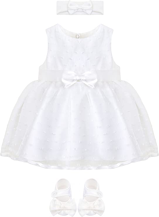 Baby Girls' Lace Dot Tulle Dress Pageant Sleeveless Party Wedding Outfit 3 Piece