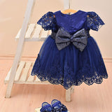 Lace Princess Wedding Party Dress Gown for Newborn Baby Girl Deluxe 4-Piece Set LILAX