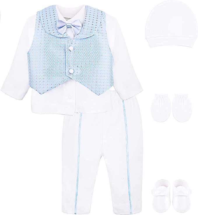 Gentleman's 6-Piece Baby Boys Newborn Long Sleeve White Shirt with Vest and Pant Set 0-3 Months LILAX